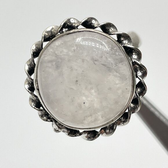 Silver Plated Round Cut White Moonstone Gemstone Bezel Set Ring Sz 9 Boho - Picture 2 of 6